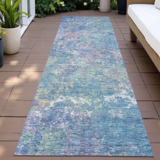 Piper Looms Chantille Abstract ACN2166 Aqua Machine Washable Area Rug Runner Outdoor Lifestyle Image Feature