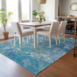 Piper Looms Chantille Abstract ACN2166 Blue Machine Washable Area Rug Lifestyle Image Feature