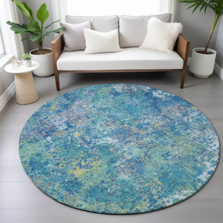 Piper Looms Chantille Abstract ACN2166 Blue Machine Washable Area Rug Round Lifestyle Image Feature