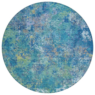 Piper Looms Chantille Abstract ACN2166 Blue Machine Washable Area Rug Round Main Image