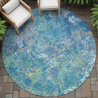 Piper Looms Chantille Abstract ACN2166 Blue Machine Washable Area Rug Round Outdoor Lifestyle Image Feature