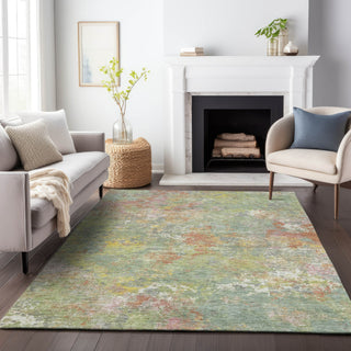 Piper Looms Chantille Abstract ACN2166 Green Machine Washable Area Rug Lifestyle Image Feature