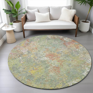 Piper Looms Chantille Abstract ACN2166 Green Machine Washable Area Rug Round Lifestyle Image Feature