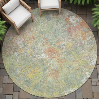 Piper Looms Chantille Abstract ACN2166 Green Machine Washable Area Rug Round Outdoor Lifestyle Image Feature