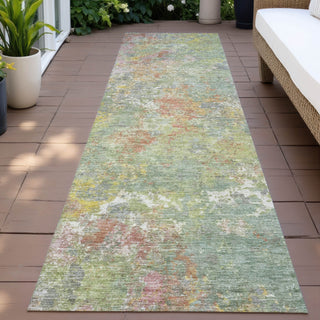 Piper Looms Chantille Abstract ACN2166 Green Machine Washable Area Rug Runner Outdoor Lifestyle Image Feature