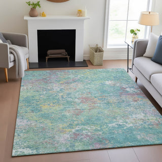 Piper Looms Chantille Abstract ACN2166 Teal Machine Washable Area Rug Lifestyle Image Feature
