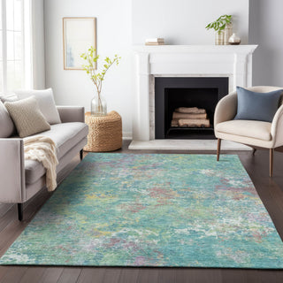Piper Looms Chantille Abstract ACN2166 Teal Machine Washable Area Rug Lifestyle Image Feature