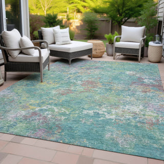 Piper Looms Chantille Abstract ACN2166 Teal Machine Washable Area Rug Outdoor Lifestyle Image Feature