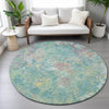 Piper Looms Chantille Abstract ACN2166 Teal Machine Washable Area Rug Round Lifestyle Image Feature