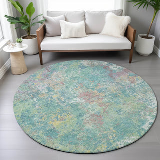 Piper Looms Chantille Abstract ACN2166 Teal Machine Washable Area Rug Round Lifestyle Image Feature