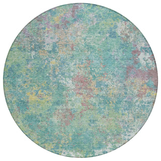 Piper Looms Chantille Abstract ACN2166 Teal Machine Washable Area Rug Round Main Image