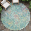 Piper Looms Chantille Abstract ACN2166 Teal Machine Washable Area Rug Round Outdoor Lifestyle Image Feature