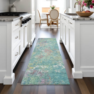 Piper Looms Chantille Abstract ACN2166 Teal Machine Washable Area Rug Runner Lifestyle Image Feature
