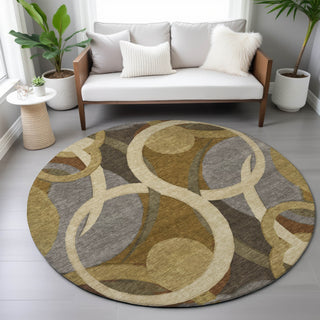 Piper Looms Chantille Geometric ACN2167 Brown Machine Washable Area Rug Round Lifestyle Image Feature
