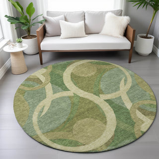 Piper Looms Chantille Geometric ACN2167 Green Machine Washable Area Rug Round Lifestyle Image Feature