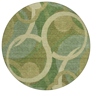 Piper Looms Chantille Geometric ACN2167 Green Machine Washable Area Rug Round Main Image