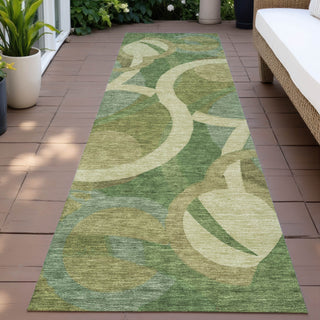 Piper Looms Chantille Geometric ACN2167 Green Machine Washable Area Rug Runner Outdoor Lifestyle Image Feature