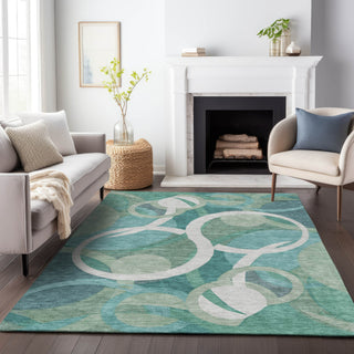 Piper Looms Chantille Geometric ACN2167 Teal Machine Washable Area Rug Lifestyle Image Feature