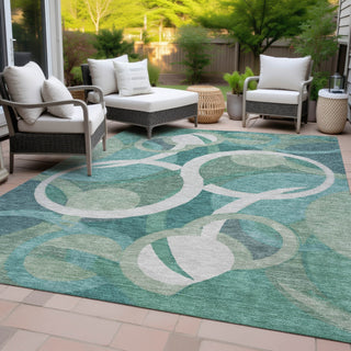 Piper Looms Chantille Geometric ACN2167 Teal Machine Washable Area Rug Outdoor Lifestyle Image Feature