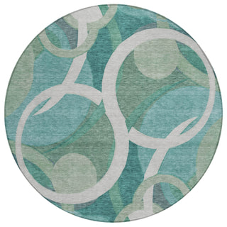 Piper Looms Chantille Geometric ACN2167 Teal Machine Washable Area Rug Round Main Image