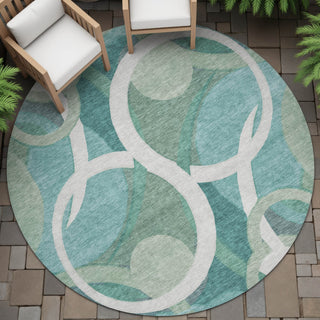 Piper Looms Chantille Geometric ACN2167 Teal Machine Washable Area Rug Round Outdoor Lifestyle Image Feature