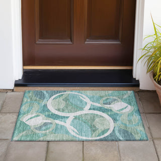 Piper Looms Chantille Geometric ACN2167 Teal Machine Washable Area Rug Scatter Outdoor Lifestyle Image Feature