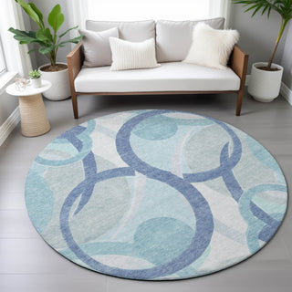 Piper Looms Chantille Geometric ACN2168 Blue Machine Washable Area Rug Round Lifestyle Image Feature