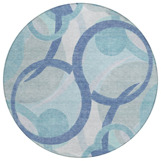 Piper Looms Chantille Geometric ACN2168 Blue Machine Washable Area Rug Round Main Image