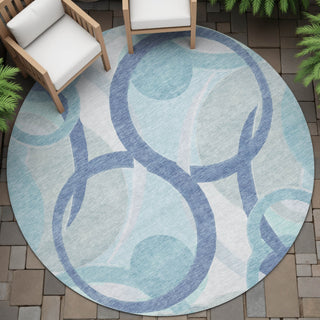Piper Looms Chantille Geometric ACN2168 Blue Machine Washable Area Rug Round Outdoor Lifestyle Image Feature
