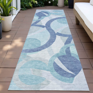 Piper Looms Chantille Geometric ACN2168 Blue Machine Washable Area Rug Runner Outdoor Lifestyle Image Feature