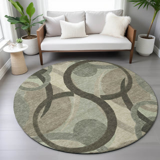Piper Looms Chantille Geometric ACN2168 Brown Machine Washable Area Rug Round Lifestyle Image Feature