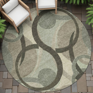 Piper Looms Chantille Geometric ACN2168 Brown Machine Washable Area Rug Round Outdoor Lifestyle Image Feature