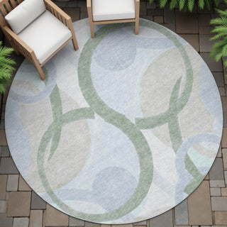 Piper Looms Chantille Geometric ACN2168 Sage Machine Washable Area Rug Round Outdoor Lifestyle Image Feature
