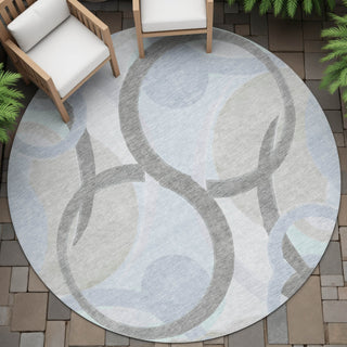 Piper Looms Chantille Geometric ACN2168 Taupe Machine Washable Area Rug Round Outdoor Lifestyle Image Feature