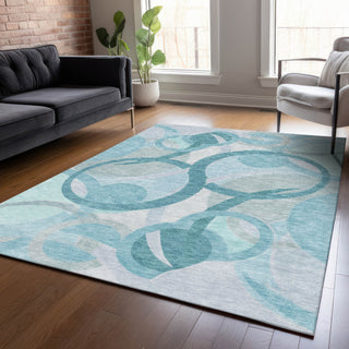 Piper Looms Chantille Geometric ACN2168 Teal Machine Washable Area Rug Lifestyle Image Feature