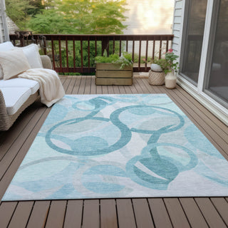 Piper Looms Chantille Geometric ACN2168 Teal Machine Washable Area Rug Outdoor Lifestyle Image Feature