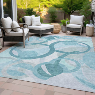 Piper Looms Chantille Geometric ACN2168 Teal Machine Washable Area Rug Outdoor Lifestyle Image Feature