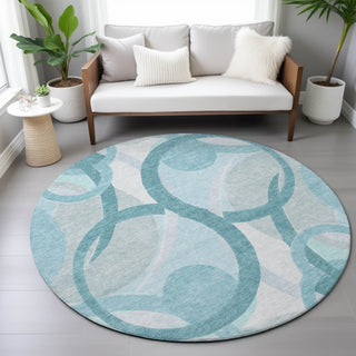 Piper Looms Chantille Geometric ACN2168 Teal Machine Washable Area Rug Round Lifestyle Image Feature