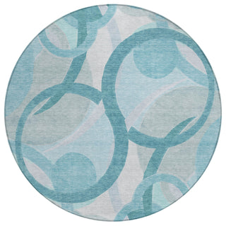 Piper Looms Chantille Geometric ACN2168 Teal Machine Washable Area Rug Round Main Image