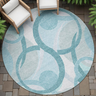 Piper Looms Chantille Geometric ACN2168 Teal Machine Washable Area Rug Round Outdoor Lifestyle Image Feature