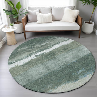 Piper Looms Chantille Stripes ACN2169 Aloe Machine Washable Area Rug Round Lifestyle Image Feature