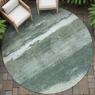 Piper Looms Chantille Stripes ACN2169 Aloe Machine Washable Area Rug Round Outdoor Lifestyle Image Feature