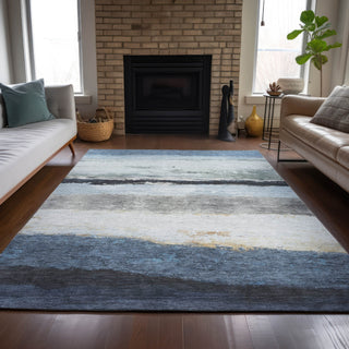 Piper Looms Chantille Stripes ACN2169 Blue Machine Washable Area Rug Lifestyle Image Feature