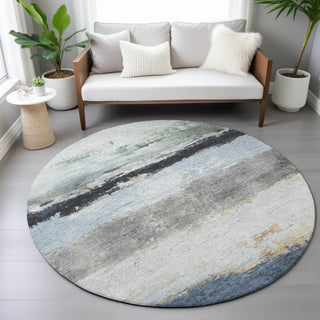 Piper Looms Chantille Stripes ACN2169 Blue Machine Washable Area Rug Round Lifestyle Image Feature