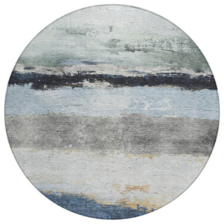 Piper Looms Chantille Stripes ACN2169 Blue Machine Washable Area Rug Round Main Image