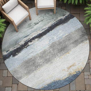 Piper Looms Chantille Stripes ACN2169 Blue Machine Washable Area Rug Round Outdoor Lifestyle Image Feature