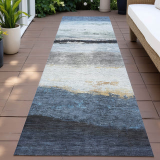 Piper Looms Chantille Stripes ACN2169 Blue Machine Washable Area Rug Runner Outdoor Lifestyle Image Feature