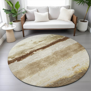 Piper Looms Chantille Stripes ACN2169 Brown Machine Washable Area Rug Round Lifestyle Image Feature