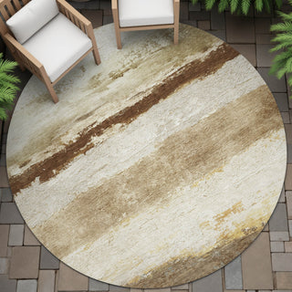Piper Looms Chantille Stripes ACN2169 Brown Machine Washable Area Rug Round Outdoor Lifestyle Image Feature