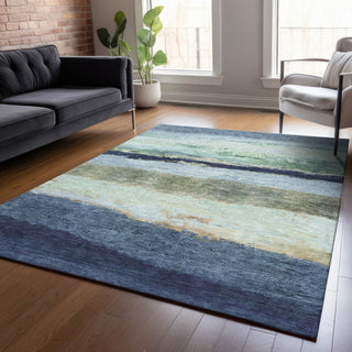 Piper Looms Chantille Stripes ACN2169 Denim Machine Washable Area Rug Lifestyle Image Feature